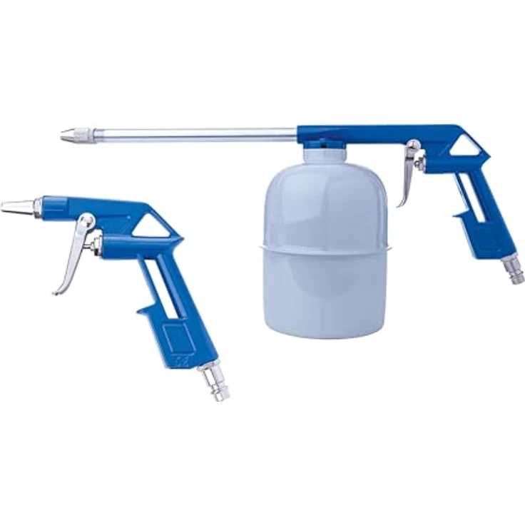 Scheppach 7906100723 8-teiliges Druckluft-Werkzeug-Set, + Farbspritzpistole, Sprüh- und Reinigungspistole, Reifenfüllmessgerät, Ausblaspistole, Spiralschlauch und Düsen – Bild 2