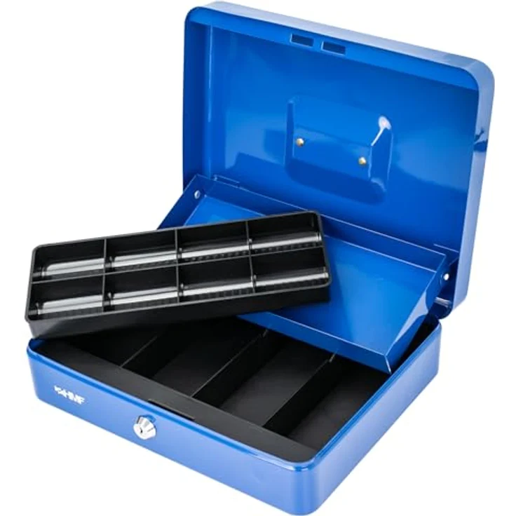 HMF 15130-05 Geldkassette Marktkassette, nahtlos gezogenes Stahlblech, blau, 30 x 24 x 9 cm - Preisvergleich – Bild 4