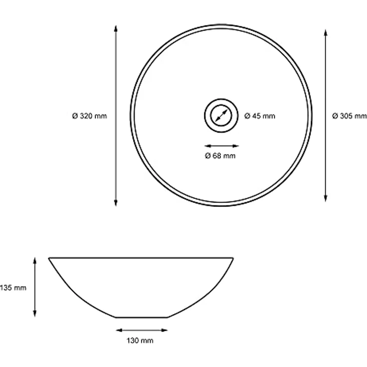 ML-Design Waschbecken aus Keramik Schwarz Matt Ø32x13,5cm Rund inkl. Ablaufgarnitur ohne Überlauf, Moderne Aufsatzwaschbecken Waschtisch Waschschale Waschplatz Handwaschbecken, für Badezimmer/Gäste-WC – Bild 5