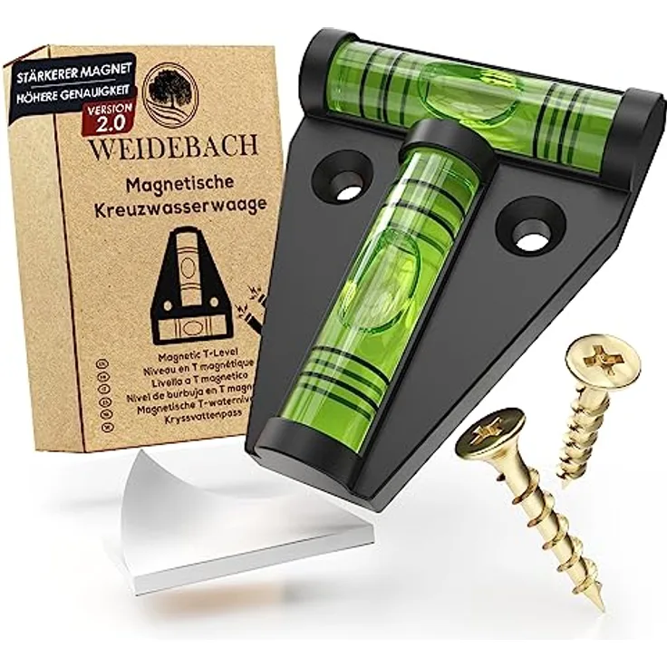 WEIDEBACH® Mini Wasserwaage schwarz, Magnetisch, bruchsicher und robust für Wohnmobil und Camping, Kreuzwasserwaage