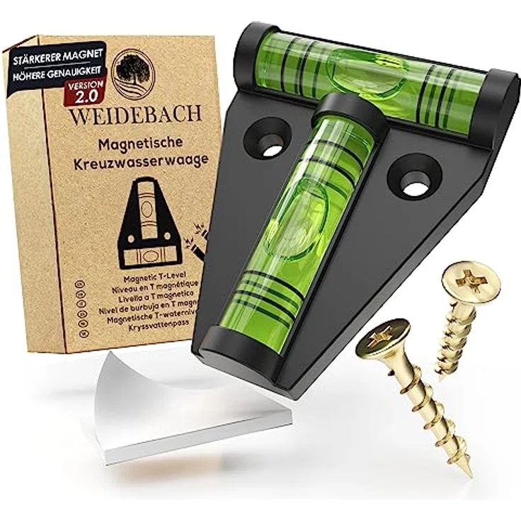 WEIDEBACH® Mini Wasserwaage schwarz, Magnetisch, bruchsicher und robust für Wohnmobil und Camping, Kreuzwasserwaage – Bild 1
