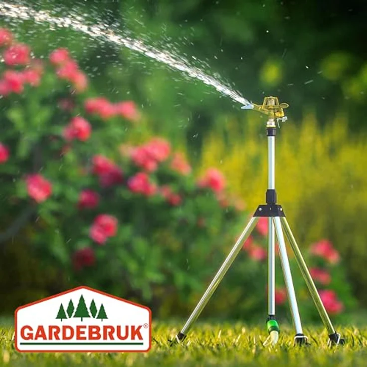 Deuba Rasensprenger Teleskopstativ Höhe bis 120cm Bewässerungsweite bis zu 27m 360° Sprühaufsatz Impulsregner Sprinkler Kreisregner – Bild 4