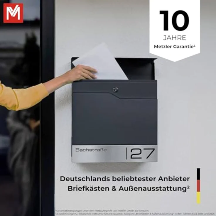 Metzler® Briefkasten Anthrazit, Wandbriefkasten mit Zeitungsfach, personalisierbar mit Lasergravur, rostfreies Edelstahl-Namensschild, 10 Jahre Ersatzteilversorgung – Bild 4