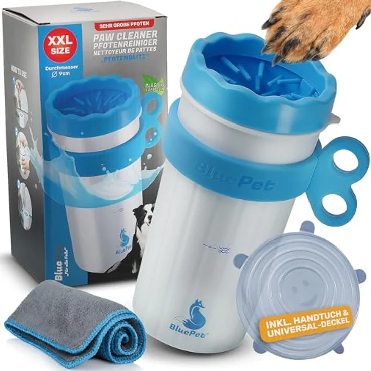 BluePet Pfotenreiniger PfotenBlitz XXL, Hunde-Zubehör zum Entfernen von Dreck mit Mikrofaser-Handtuch, für Pfotenbreite bis 8cm – Bild 1