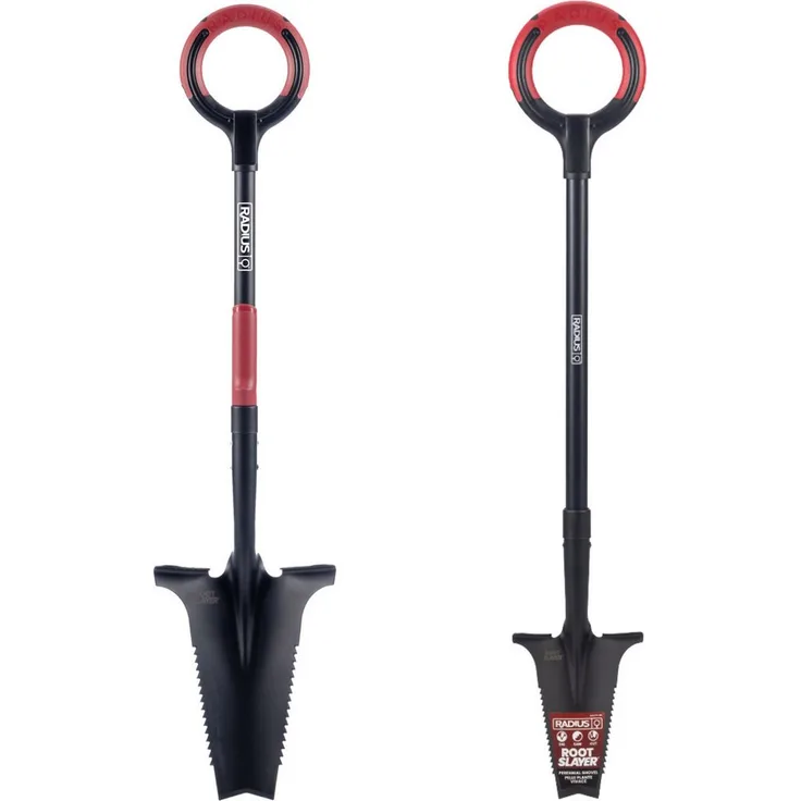 Root Slayer® Spaten 2.0 Radius Pro, Multifunktionsspaten Set mit Wurzel- und Beetspaten, ergonomischer Griff, Klinge mit zähniger Schneide, 2-teilig