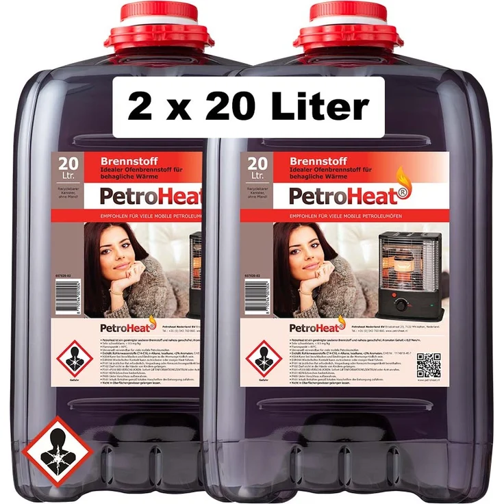 PetroHeat Nederland B.V. 2x Petroleum 20 L Kanister zum Heizen für Petroleum-Ofen Heizofen