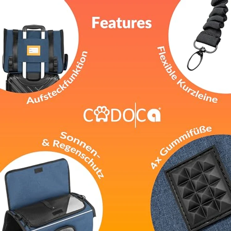 Cadoca Tiertransportbox, faltbare Transporttasche für Hund und Katze, blauer Stoff, mit wendbarem Liegekissen, Reflektoren und faltbarem Trinknapf – Bild 8