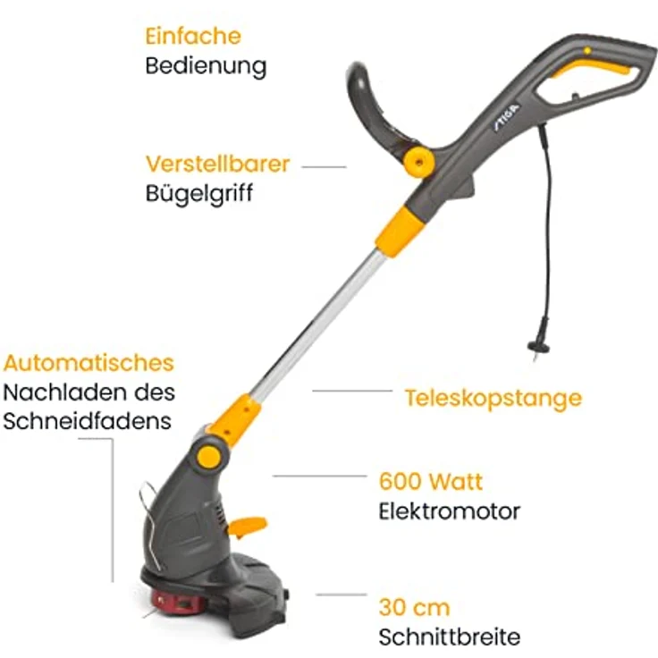 STIGA GARDEN Elektro-Rasentrimmer GT 106c, 30 cm Arbeitsbreite, teleskopischer Schaft, Tap&Go Doppelfaden, Aluminium-Schaft, ergonomisch, 600 Watt, Nylonfaden 1,5 mm – Bild 2
