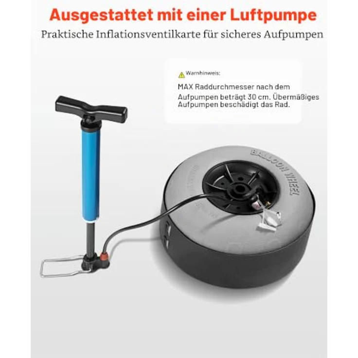 VEVOR Strandwagen Bollerwagen, faltbar mit 75 kg Tragfähigkeit, 13 Zoll Ballonräder, 14 x 14,7 Zoll Ladefläche, verstellbarer Griff, inkl. Handpumpe, für Strand und Camping – Bild 4