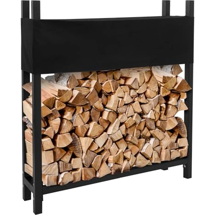 ML DESIGN Metall Kaminholzregal mit Abdeckung, 113x25x115cm, anthrazit, witterungsbeständiger Stahl, 0,5m³ Stauraum, inkl. Schutzhuelle – Bild 1