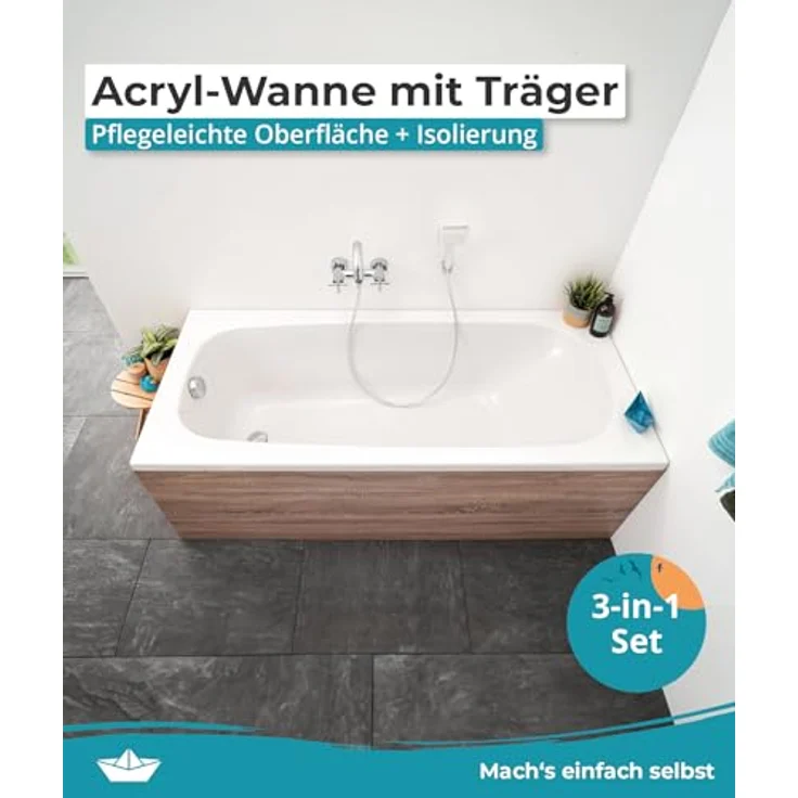 Calmwaters® Badewanne Komplettset 180x80 cm mit Wannenträger & Ablaufgarnitur, Original Rechteck Badewanne 180 x 80 cm, Weiß – Bild 3