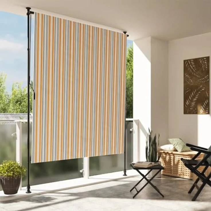 vidaXL Außenrollo, Senkrechtmarkise mit Kurbel, Einziehbarer Sichtschutz für Terrasse Balkon, Sonnenschutzrollo, Gelb Weiß 150x270cm Stoff Stahl – Bild 2
