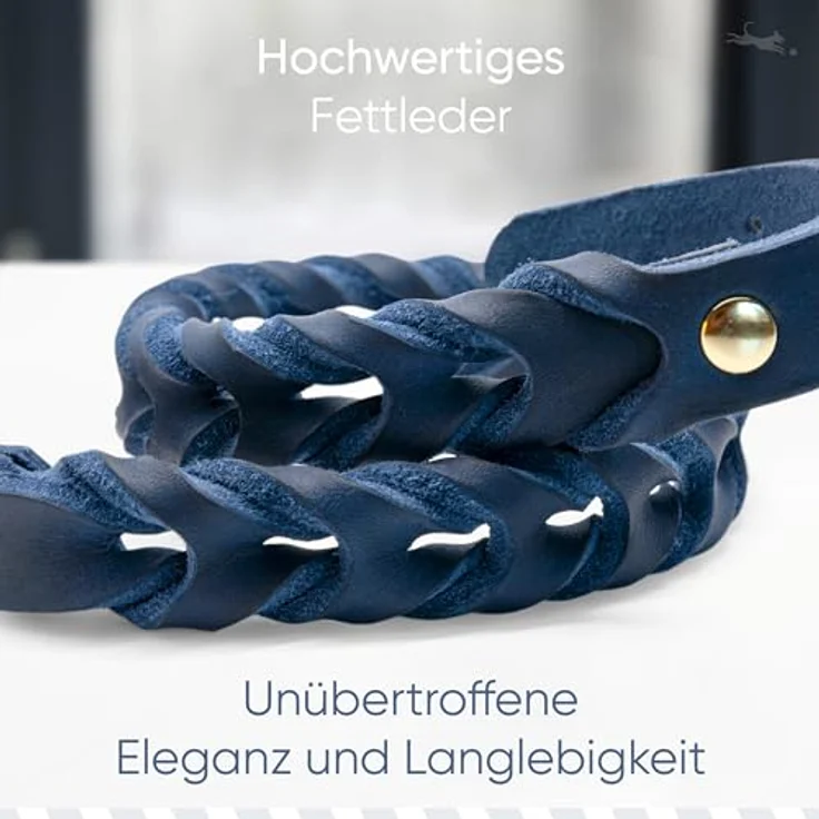 FREUDENTIER® Hochwertiges Hundehalsband geflochten aus Leder - Für kleine & mittelgroße Hunde - Handmade in Holland - AlsterTwist Kollektion aus 100% Fettleder (39cm – 45cm Halsumfang, Royal Blue) – Bild 2