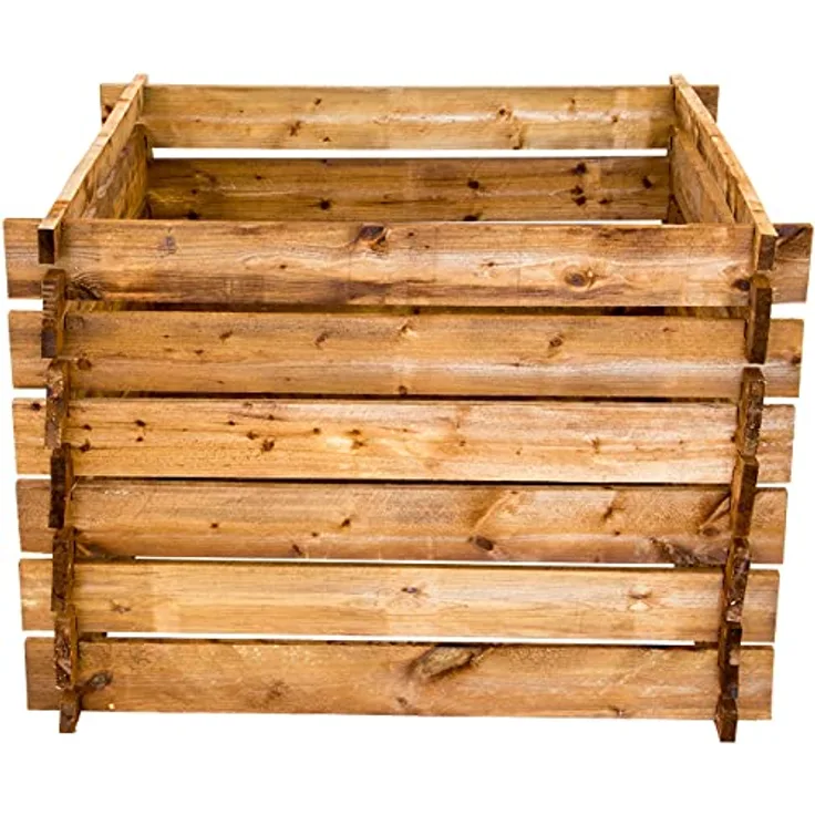 Komposter aus FSC-zertifiziertem Holz, Gartenkomposter braun imprägniert, 100 x 100 x 65 cm, Stecksystem, einfache Montage