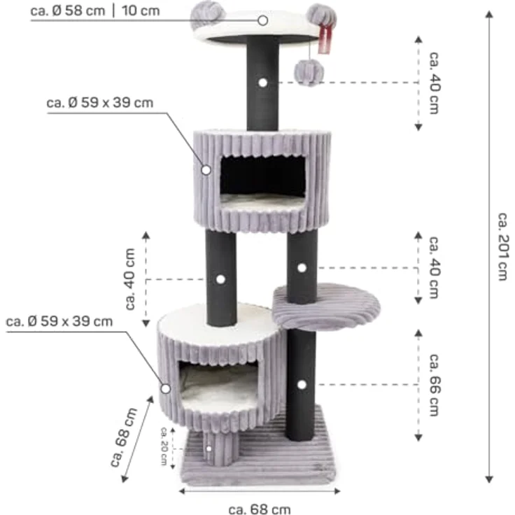 CanadianCat Company Kratzbaum Edmond - grau | 68 x 68 x 201 cm | Katzenmöbel, Kletterturm – Bild 2