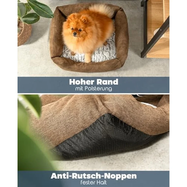 lionto Tierkissen Hundebett mit Wendekissen & meliertem Stoff, braun, 60 cm x 50 cm – Bild 4