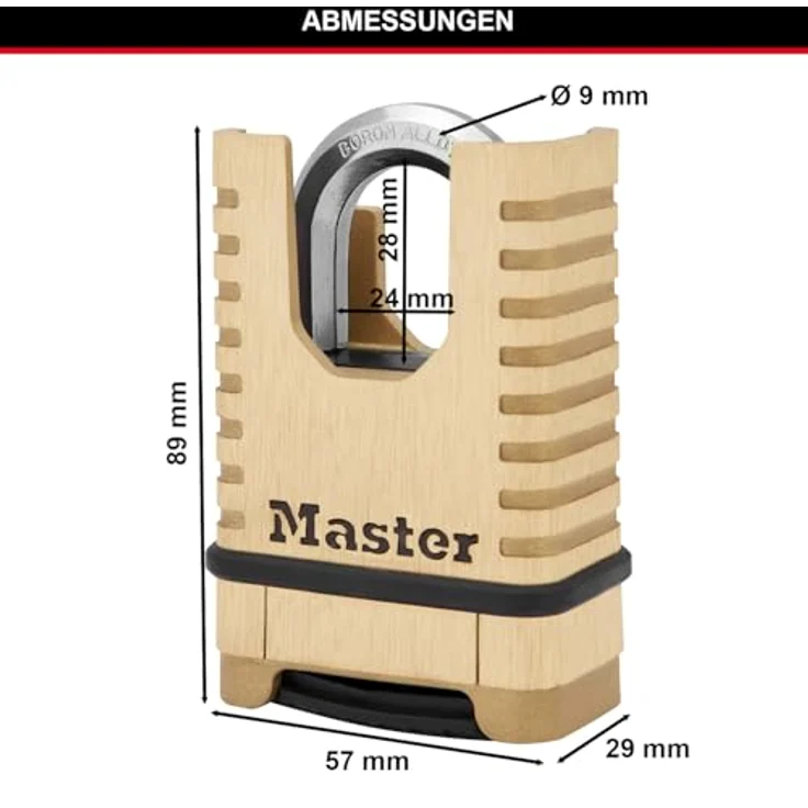 Master Lock Hochleistungs-Vorhängeschloss aus Massivmessing [geschlossener Bügel][Zahlenschloss] M1177EURD rostbeständig, sehr widerstandsfähig und wasserfest, messing – Bild 3