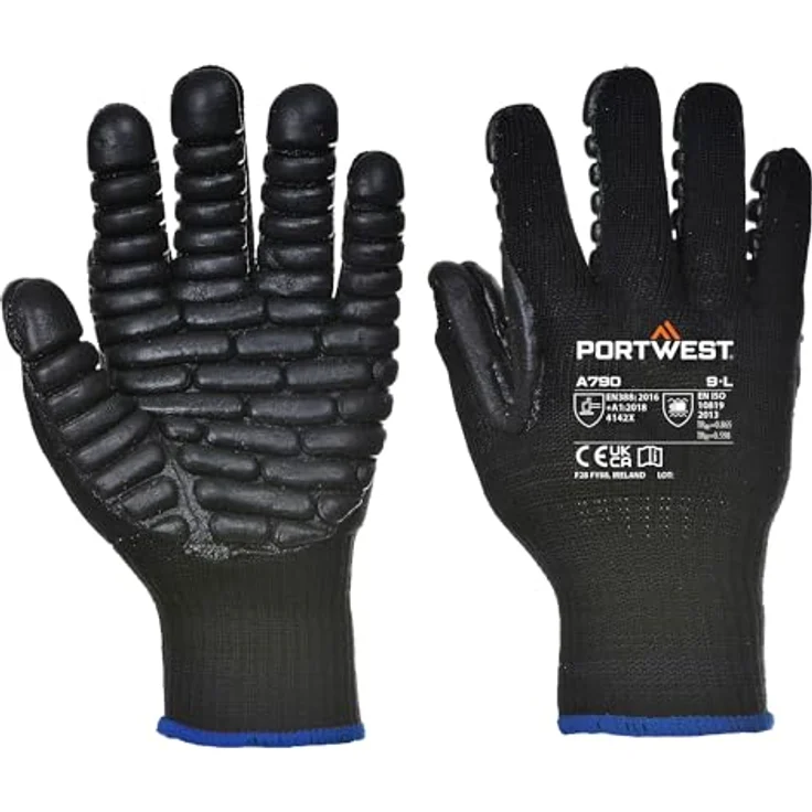 Portwest Anti-Vibrations-Handschuh, Größe XL, Schwarz, stoßdämpfend und vibrationsreduzierend für Elektrowerkzeuge, EN ISO zertifiziert – Bild 1