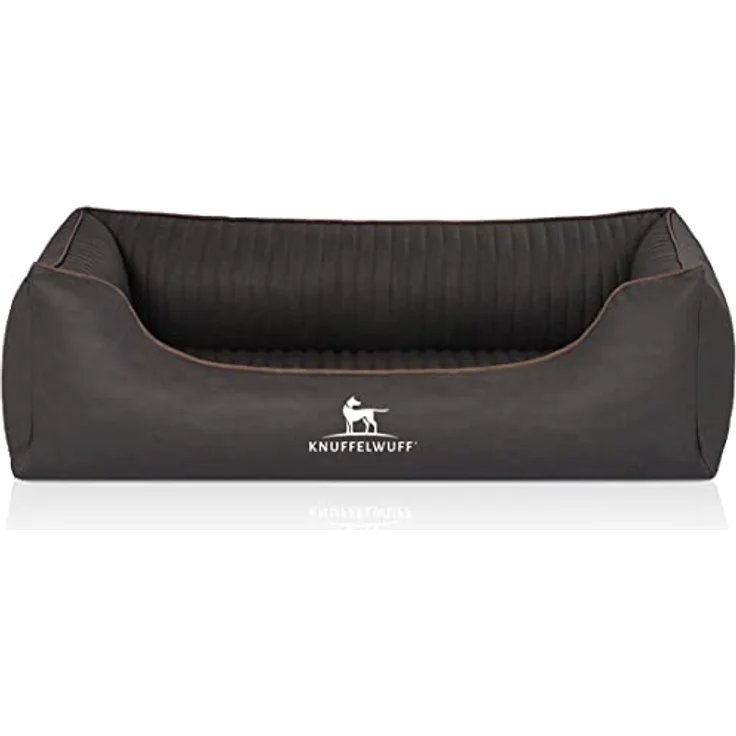 Knuffelwuff Orthopädisches Hundebett Columbia aus Laser-gestepptem Kunstleder M-L 85 x 63cm Schwarz – Bild 2