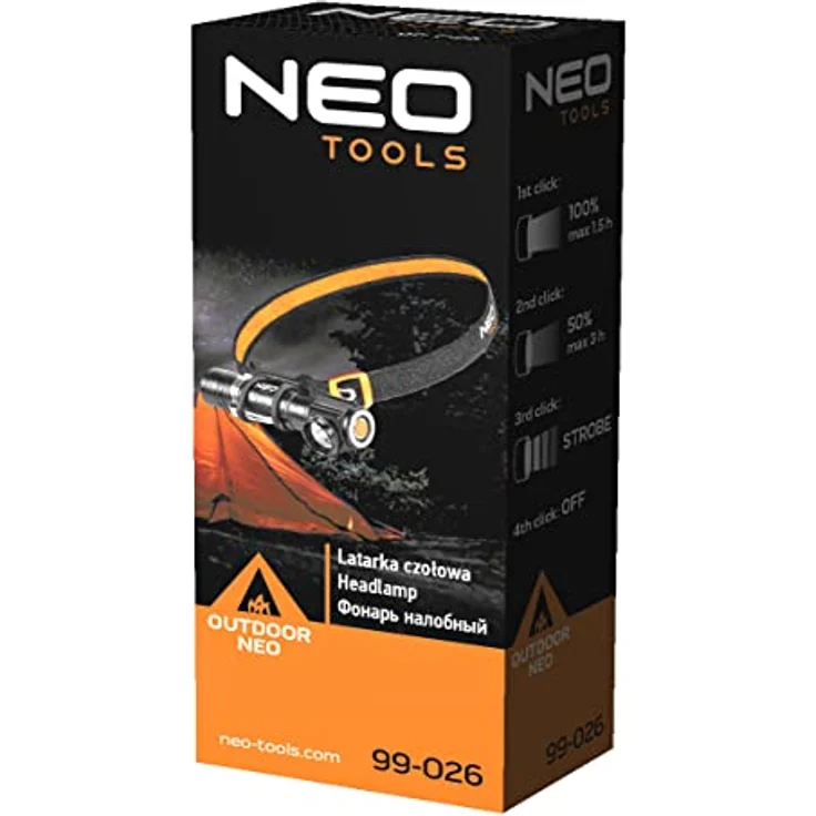 NEO TOOLS Stirnlampe LED 1000lm, magnetische 2-in-1-Kopflampe mit 6 Lichtmodi und USB-Akku 2000mAh – Bild 5