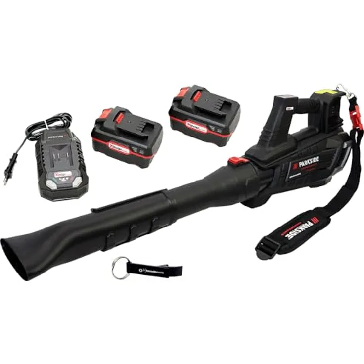 PARKSIDE PERFORMANCE® 40V Akku Turbinen Laubbläser PPTLBA 40 (inkl. 2x4Ah Akku) in schwarz - Parkside® Bundle mit HEADNMORE® Schlüsselanhänger