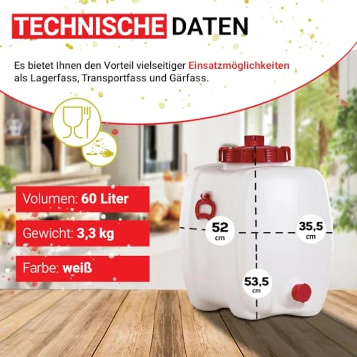 Graf Getränkefass 60 L oval, lebensmittelechtes Polyethylen in rot/weiß mit 2 Tragegriffen und Auslaufstutzen – Bild 3