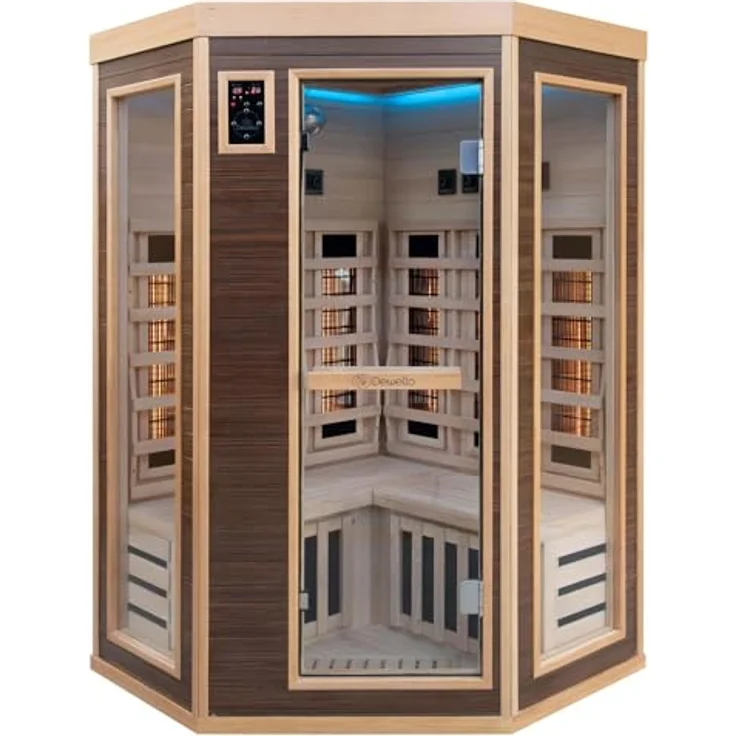 Dewello Infrarotkabine MONTREAL 120 Wärmekabine für 1 Person, 6 Vollspektrumstrahler, mit Farblichttherapie, Ionisator und Aromatherapie, Multimedia und USB-Anschluss, Ebenholz-Optik – Bild 2
