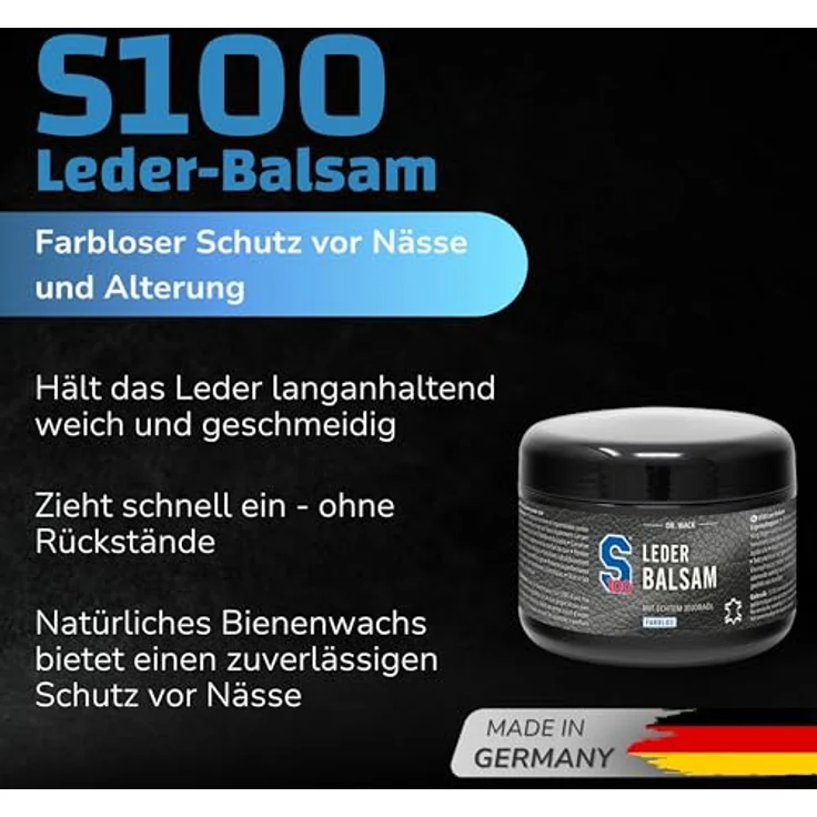DR WACK Dr. Wack S100 Leder-Balsam, 250 ml Intensivschutz mit Jojobaöl und Bienenwachs für alle Glattlederarten, farblos – Bild 2