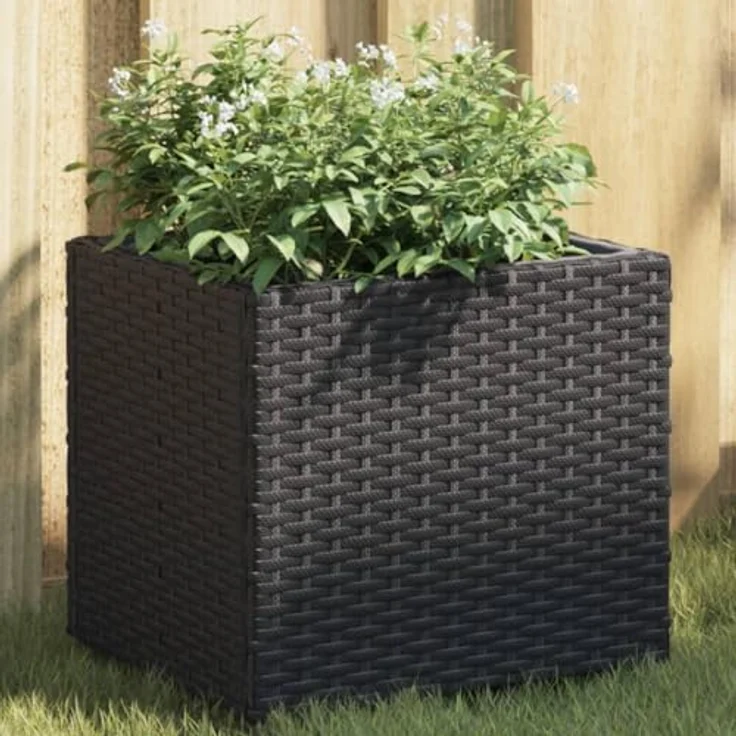 vidaXL Pflanzkübel 2 STK. Schwarz 36x30x32 cm Polyrattan, Robustes Stahlgestell, Dekorative Pflanzgefäße – Bild 2