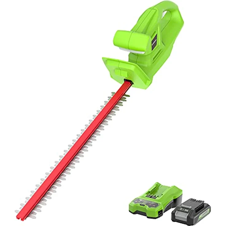 Greenworks Tools Akku-Heckenschere G24HTK2 (Li-Ion 24 V 47 cm Schnittlänge 17 mm Zahnabstand 2800 Schnitte-min t-förmiger Griff inklusive 2Ah Akku und Ladegerät) – Bild 2
