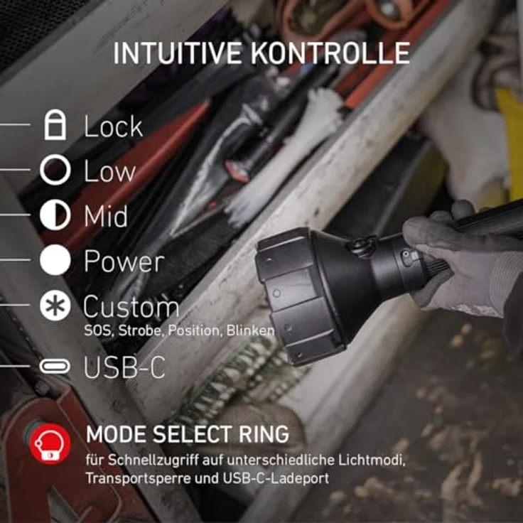 Ledlenser P21R, Hochleistungs-Taschenlampe mit 12000 lumen, 37.80 cm, schwarz, IP68, inkl. LiFePO4 Akku und Ladestation – Bild 4