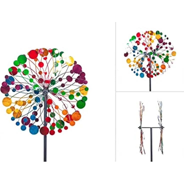 Kinetic Art Metall Windspiel - Multi-colored Kaleidoscope Duett, inkl. Bodenanker, 3D-Optik, bunte magische Windspiele für den Garten – Bild 3