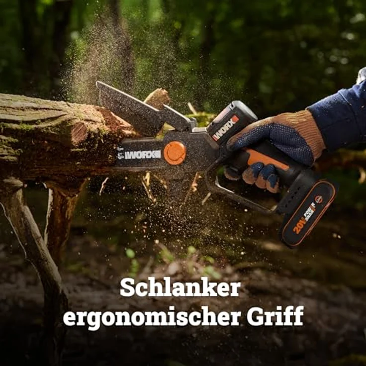 Worx WG327E 20 V Akku-Mini-Kettensäge mit bürstenlosem Motor, automatischer Kettenschmierung und werkzeuglosem Kettenwechsel – Bild 4