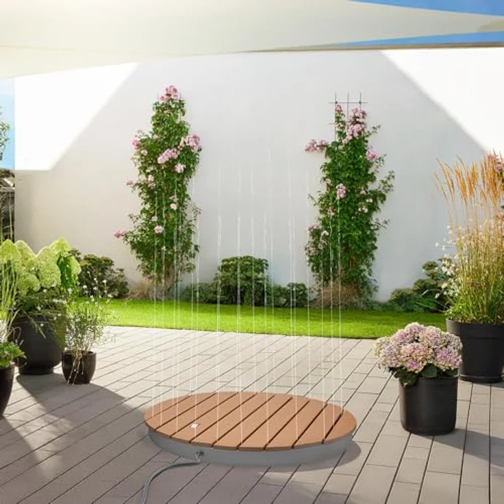 HOME DELUXE Gartendusche Bodendusche CALIA, Teak, bis zu 4 m Wasserfontänen, 18 Düsen, witterungsbeständige WPC-Bodenplatte – Bild 3
