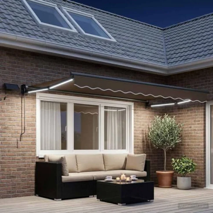 vidaXL Manuelle Gelenkarmmarkise mit solarbetriebenen LEDs, wetterbeständig, taupe – Bild 2