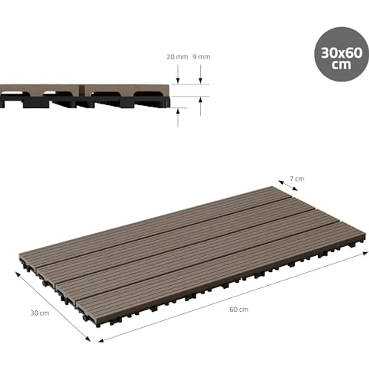 4er Pack WPC Bodenplatte 60x30 dunkelbraun – Bild 8