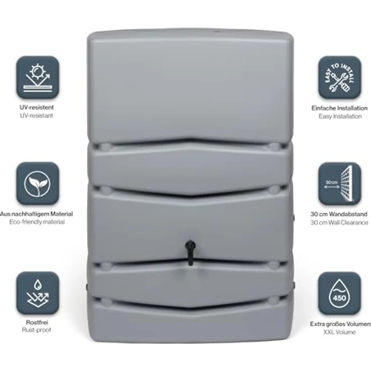 Kreher Aqua Tower XXL Wassertonne mit Wasserhahn, 450 Liter Nutzungsvolumen, Grau – Bild 4