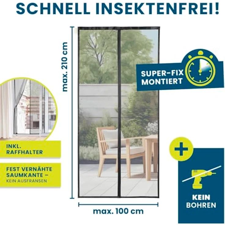 Hoberg Insektenschutzvorhang 100 x 210 cm | Fliegengitter Tür mit XXL-Magnetbändern | selbstschließend & strapazierfähig – Bild 5