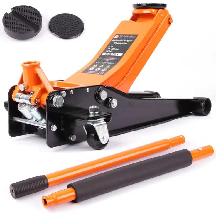 Springer Werkzeuge 3 T Rangierwagenheber Wagenheber 75-505mm Doppelkolben Hydraulisch 2 Auflagen, Extrem Flach Design, Schwellerkanten-Aufnahme, Schwarz – Bild 1