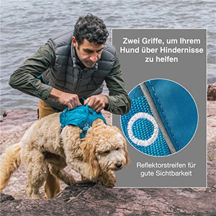 Kurgo RSG County Hundegeschirr, Verstellbare Nacken- und Brustgurte, Mit zwei Griffen und Schnellverschluss, Größe M, Blau – Bild 3