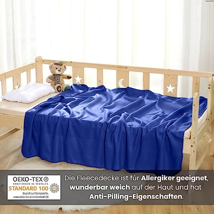 wometo 3er Set Polar Fleecedecke oekoTex 130x160 ca. 400g mit Anti-Pilling und Kettelrand blau dunkelblau – Bild 3