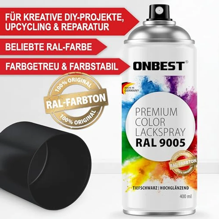 Onbest PREMIUM Lackspray 400 ml, hohe Pigmentierung, witterungsbeständig, Verkehrsw Weiß Glanz (RAL 9016) – Bild 3