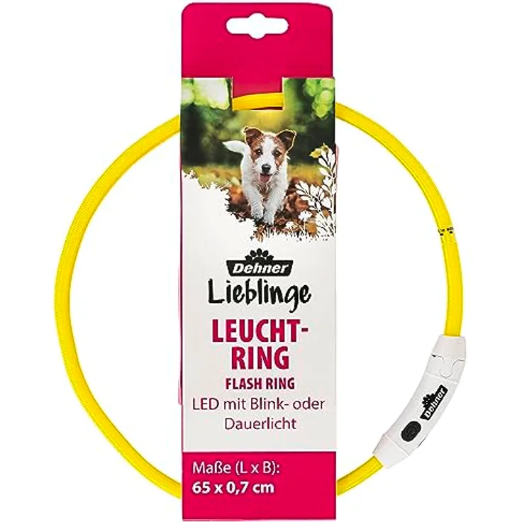 Dehner Lieblinge LED Hunde-Leuchthalsband Flash Ring, verstellbar, Länge 65 cm, Höhe 0,7 cm, Polyester, gelb