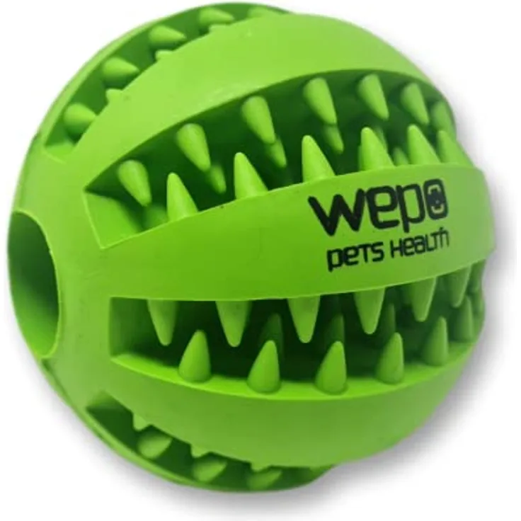 WEPO Zahnpflege Ball Hund - Ø 7cm grün - Zahnpflegespielzeug Hund aus Naturkautschuk - Kauball - Ball mit Zähnen Hund zum Befüllen - Hilft bei Zahnstein zu gesünderen Zähnen