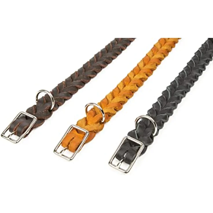 Fettleder-Halsband geflochten mit Dornschließe, geflochtenes Hundehalsband, Handarbeit aus Deutschland, hochwertiges Rindsleder (25-29 cm 15 mm verchromt, Braun) – Bild 5