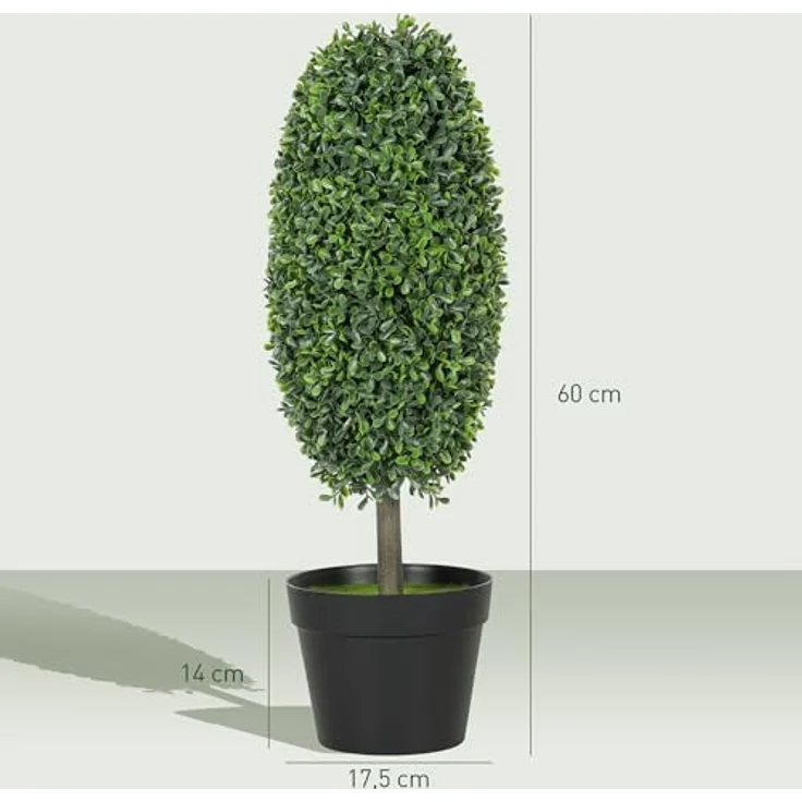 HOMCOM 2er-Set Künstliche Buchsbaum 60 cm, UV-beständige Kunstpflanze im Olivenform mit Drahtkern, pflegefrei und stabil, Dekoration für Innen- und Außenbereiche – Bild 3