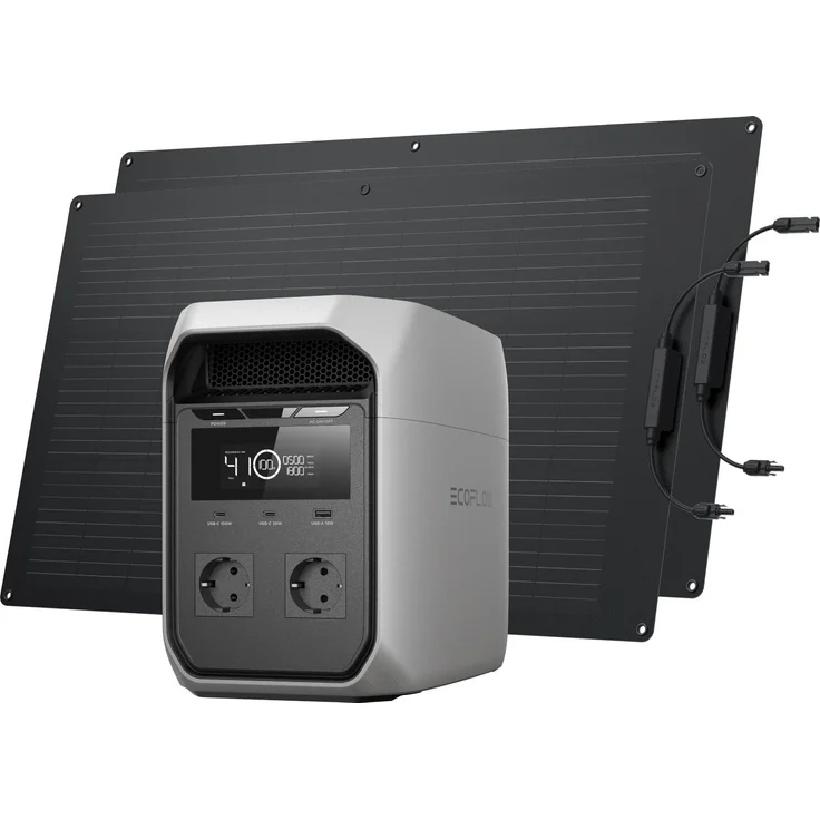 EcoFlow DELTA 3 Classic, Tragbare Powerstation mit 1 024 Wh LiFePO4-Batterie, 1 800 W AC, 2 × 100 W Solarpanel, hellgrau – Bild 1