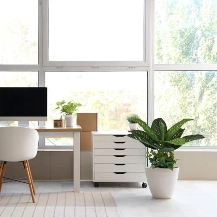 hjh OFFICE Kunstpflanze 80cm DIEFFENBACHIA Tropische Zimmerpflanze künstlich, realistisches Aussehen, geruchsarm, schwarzer Topf – Bild 4