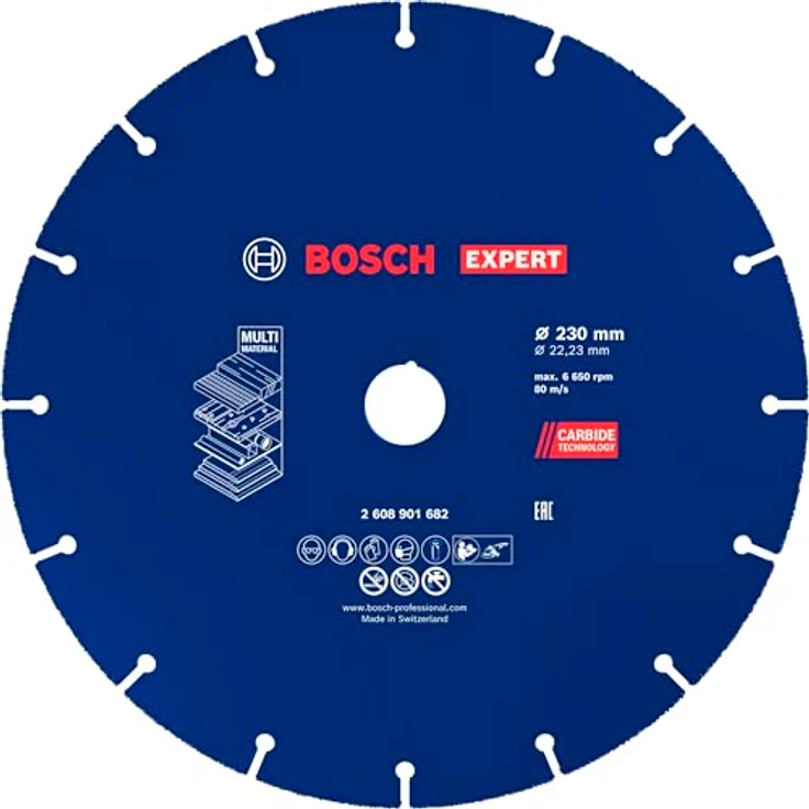 Bosch EXPERT Carbide Multi Wheel Trennscheibe, 230 mm, 22,23 mm, langlebige Trennscheibe für Beton, Stein, Metall, Holz und Kunststoff – Bild 1