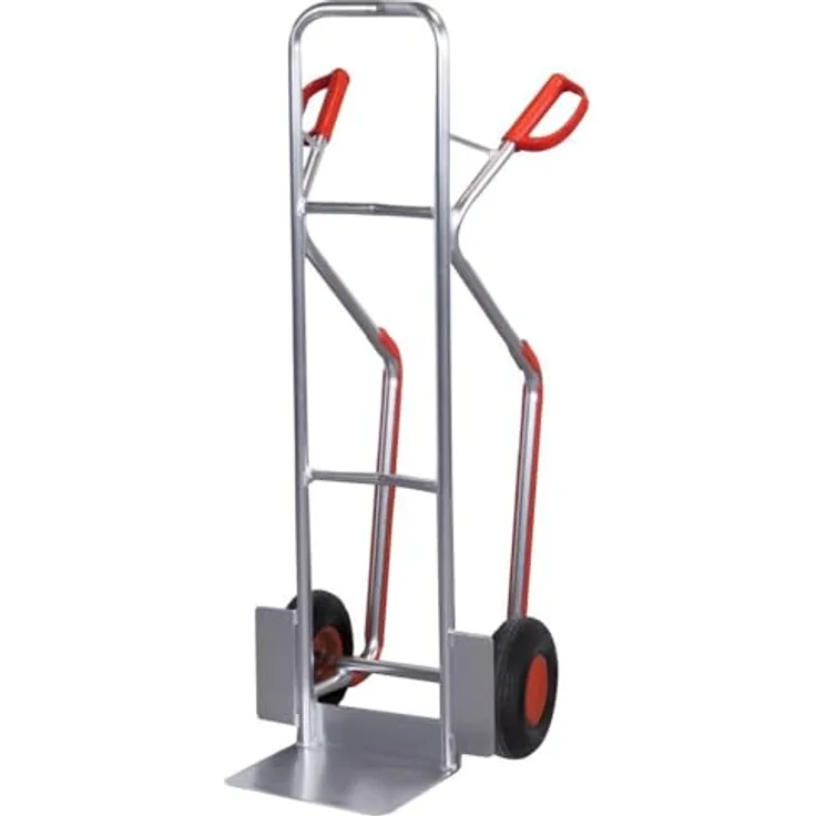 VARIOFIT Aluminium Sackkarre, 200kg Tragkraft, mit Kunststoffgleitkufen, gebogenen Querstreben & Luftbereifung